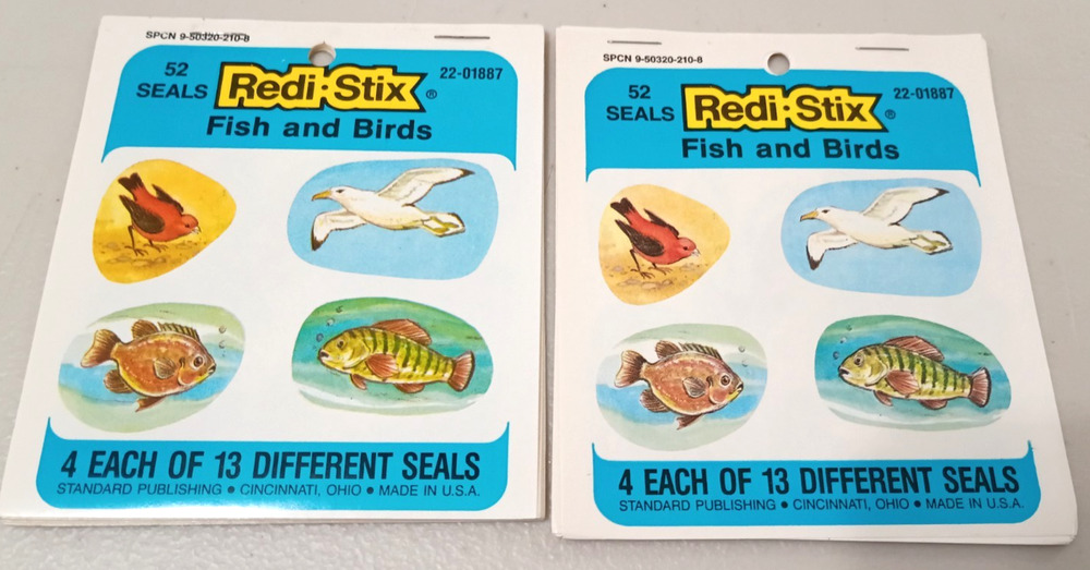 VTG 2 Packs Redi-Stix Fish and Birds Seals Stickers USA Collector School Set